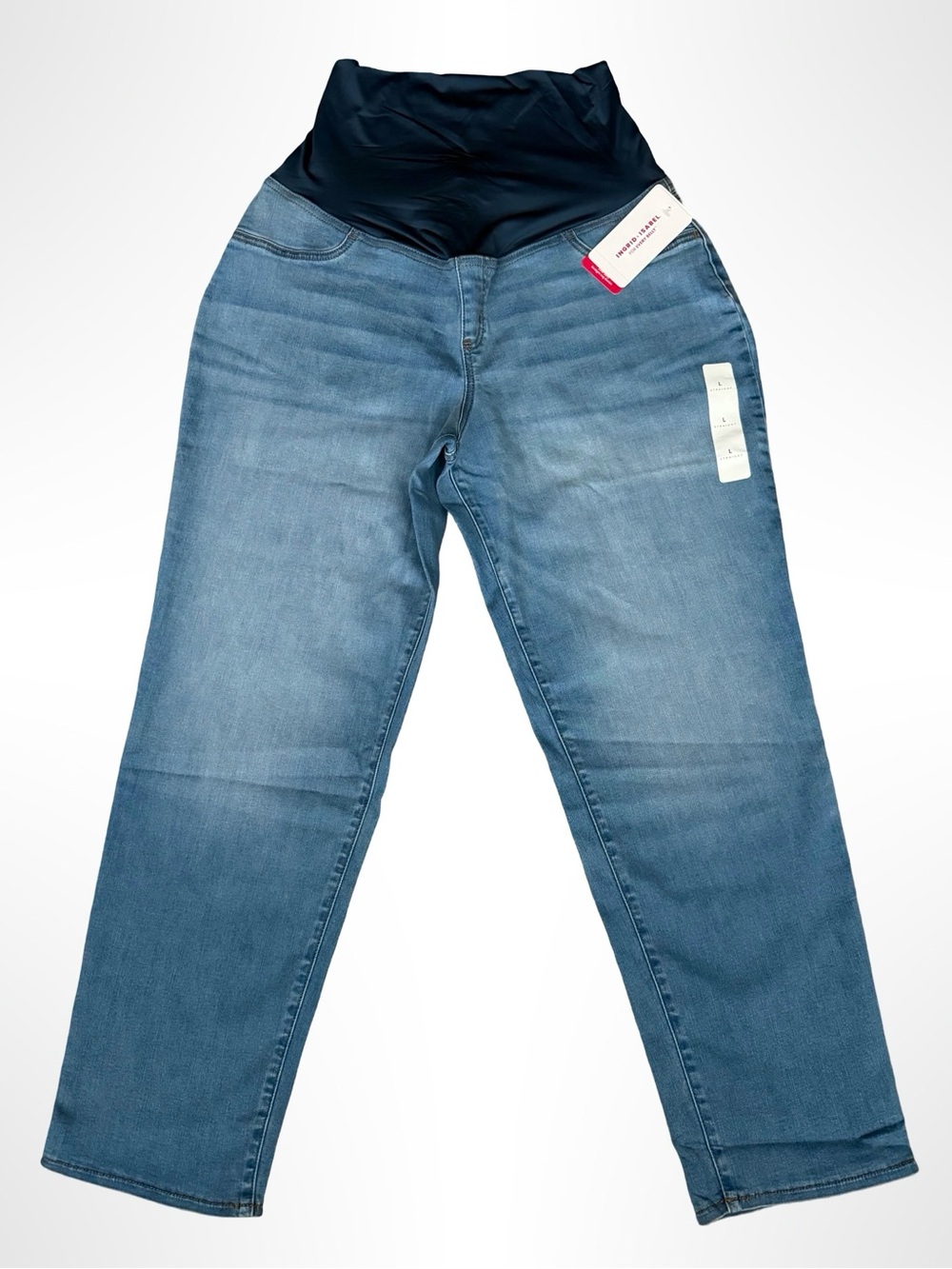 Ingrid + Isabel Maternity Over Belly Panel Jeans Straight Leg Light Wash Stretch